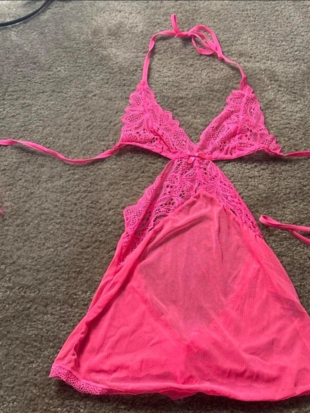 Source Unknown Hot Pink Lace Halter Chemise